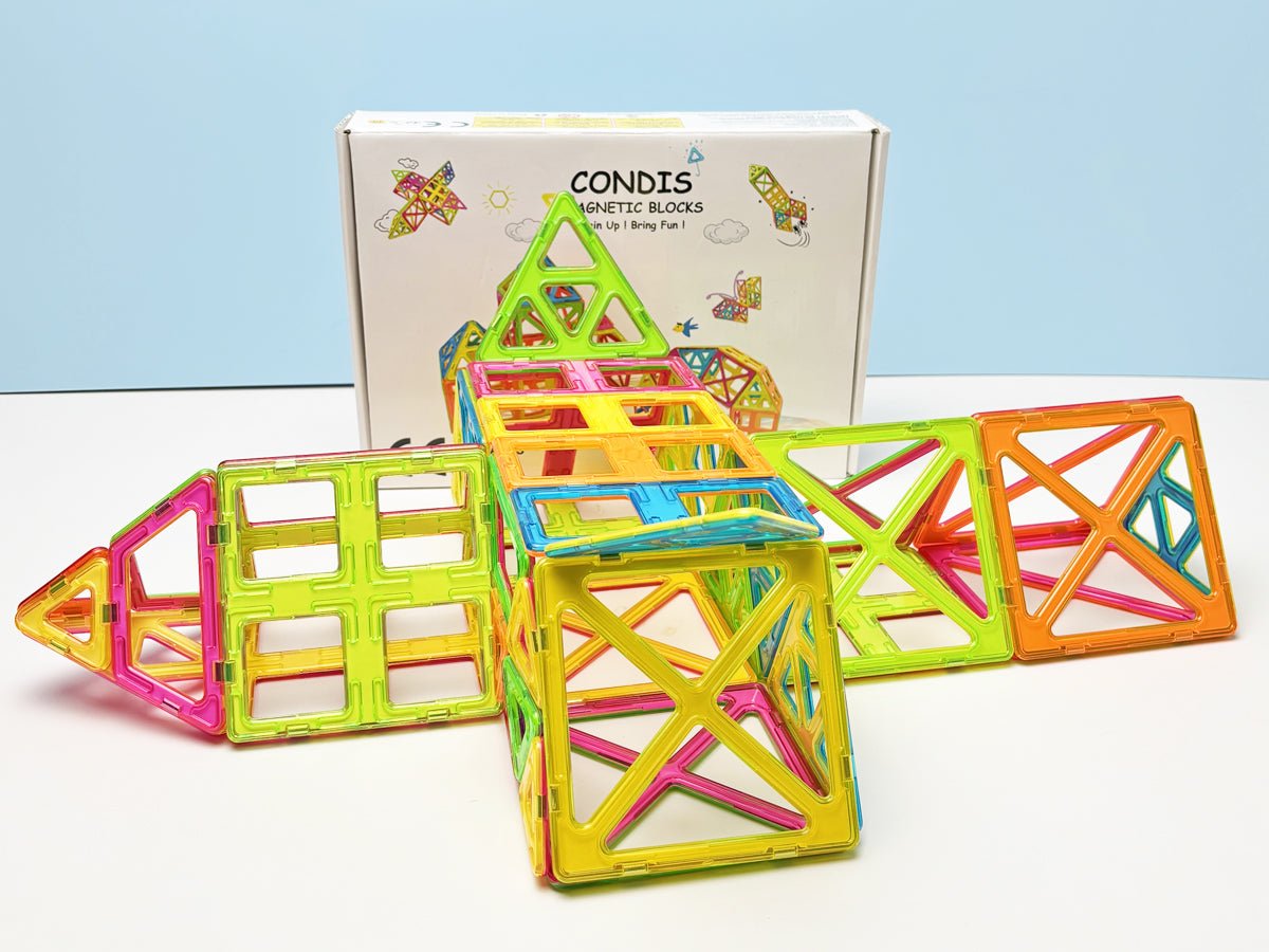 CONDIS Magnetische Bausteine 72 Teile Mega Set - XXL(2×)& Standard Blöcke, Fensterkarten, Mint Lernspielzeug ab 3+ für Zuhause & Kindergarten mit Stoffsack - Condistoys